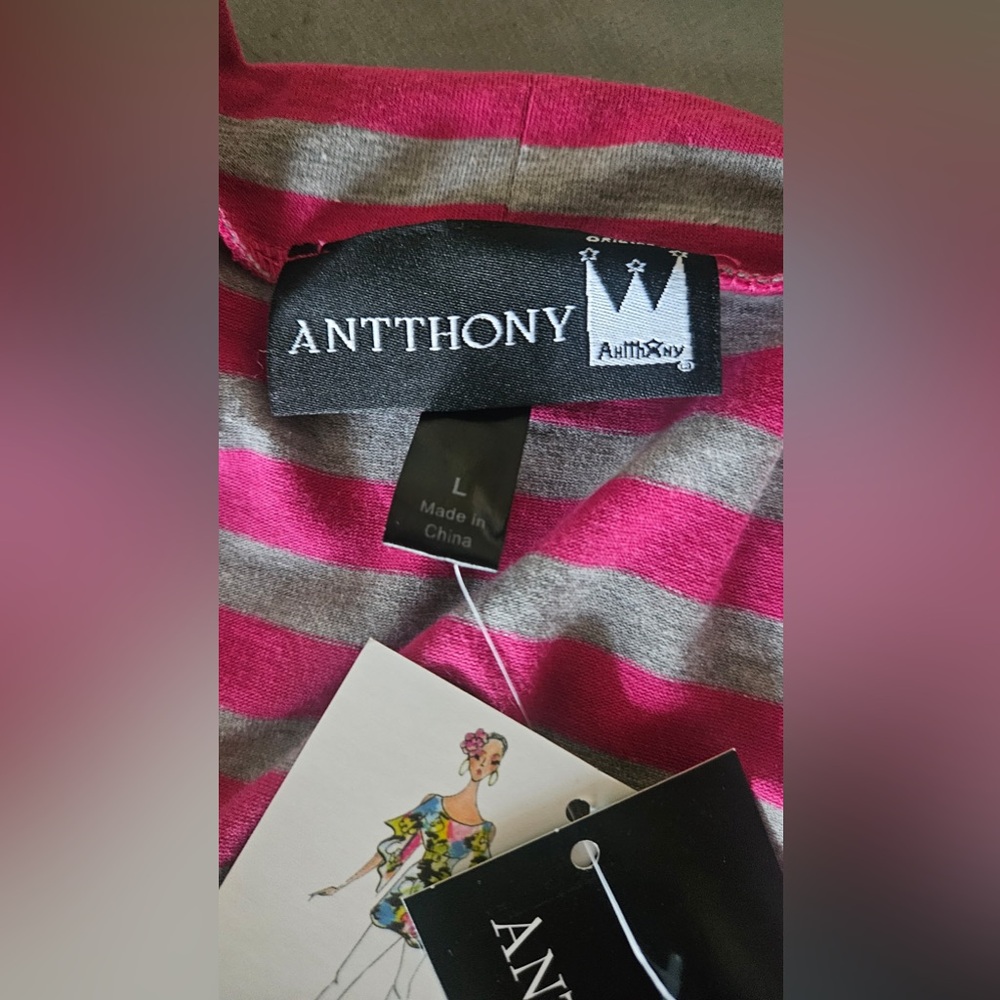 Antthony Originals 2-Piece Maxi Dress & Cardigan Set Pink Gray Striped Large NWT - Picture 7 of 14